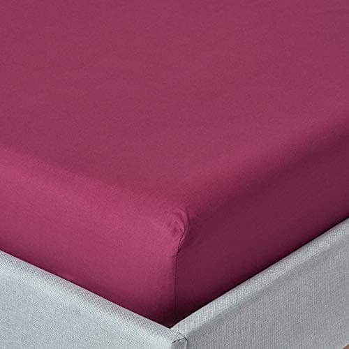 Image of HOMESCAPES Plum Purple Deep Fitted Sheet (12”) Single 200 TC 400 Thread Count Equivalent Pure Egyptian Cotton Bed Sheet with Fully Elasticated Skirt