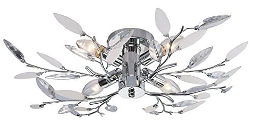 Image of Modern Birch Semi Flush Ceiling Light with Clear & White Leaves by Happy Homewares