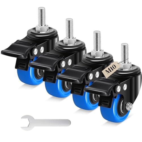 Image of Humagineer 50 mm Castor Wheels, M10 x 1.5 x 30 mm (Shaft Diameter 9.5 mm, Shaft Length 30 mm), Load Capacity 600LB, Blue Polyurethane Caster Wheel for Furniture, Barbecues, Trolley, Transport,Set of 4