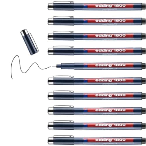 Image of edding 1800 profipen - black - 10 pens - line width 0.25 mm - fineliner pen for precise writing, sketching and technical drawing - fine, metal-encased nib - suitable for use with rulers and stencils