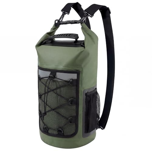 Image of XREE 25L Dry Bag, Roll-Top Waterproof Bag Heavy Duty Waterproof Backpack for Boating, Kayaking, Hiking, Kayaking, Canoeing, Fishing, Rafting, Swimming, Camping, Water Sports (Military Green)