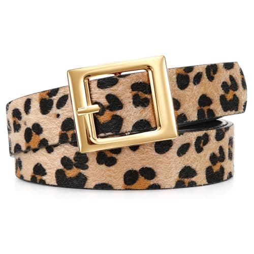 Image of WHIPPY Fashion Women Leather Belt for Jeans Pants Dresses Vintage Ladies Gold Buckle Waist Belt Casual PU Leather Belts,Leopard,L: Fit waist size 36"-40"
