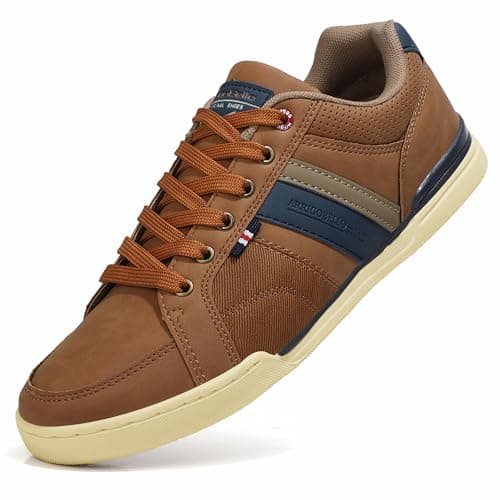 Image of Mens Casual Shoes Leather Trainers Classic Sneakers Lace Up Walking Shoes Brown 11 UK