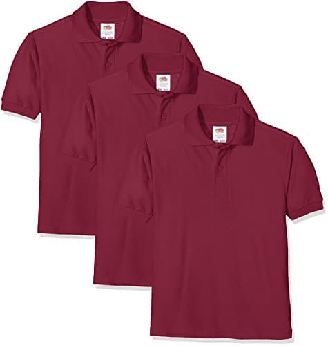 Image of Fruit of the Loom Unisex Baby Short Sleeve Polo Shirt, Burgundy, 12-13 Years UK