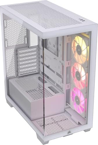 Image of CORSAIR iCUE LINK 3500X RGB Mid-Tower ATX PC Case – Panoramic Tempered Glass – Reverse Connection Motherboard Compatible – 3x CORSAIR iCUE LINK RX120 RGB Fans Included – White