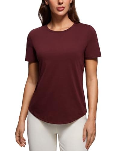 Image of CRZ YOGA Women's Pima Cotton Short Sleeve Shirts Classic Fit Sports Workout Tops Athletic T-Shirt Casual Top Red Merlot 12