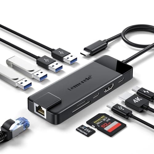 Image of Lemorele USB C Hub - Dock 10 in 1, Multiport Adapter with 1Gbps Ethernet,4K HDMI, 4 3.0/2.0,USB 3.0,PD 100W,SD/TF,USB Docking Station for MacBook Air/Pro,iPad,Steam Deck,Switch Black