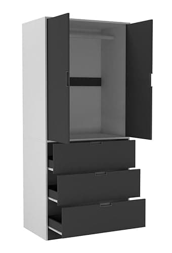 Image of URBNLIVING Modern 2 Door Wardrobe with 3 Drawers & Hanging Rail, Stylish Freestanding Storage, Spacious Interior, Durable Chipboard Build, Easy to Assemble Bedroom Furniture