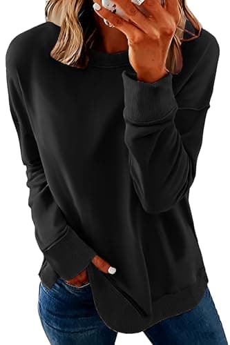 Image of NEYOUQE womens sweatshirts black crew neck jumpers ladies cotton sweatshirts without hood sweater for women women's long sleeve tops Black XL