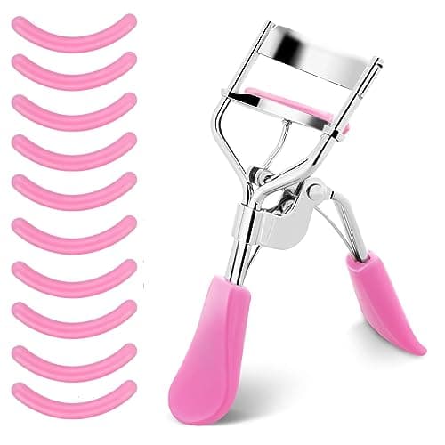 Image of Lash Curler, No Pinching or Pulling, Long Lasting Eyelash Curler Fit All Eye Shapes, Professional Makeup Tool for Eyelashes with 10 Pieces Silicone Refill Pads (Pink)