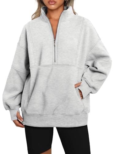 Image of Famulily Women's Fall Sweatshirt Sweaters Half Zip Drop Shoulder Winter Thermal Fleece Lined Pullover Tops Gray XL