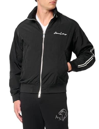 Image of Armani Exchange Men's Signature Logo Bomber Jacket Outerwear, black, L