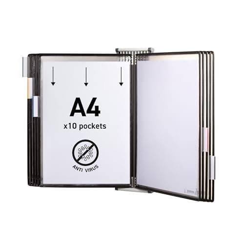 Image of Sterifold Display System Wall-mounted Expandable with 10 Anti-microbial Pivoting Pockets A4 Ref TAA414507