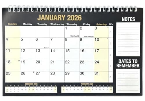 Image of PaulStore 2026 Month to View Desktop Planner Calendar for Home Office and School Use Black & White Spiral Bound Free Standing