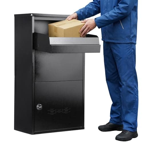 Image of Wall Mounted Parcel Drop Box, Lockable Delivery Boxes for Parcels, Medium Outdoor Post Boxes, Secure Large Delivery Packets Storage, Anti-Theft Weatherproof Mailbox (Black-75cm-Digit Lock)