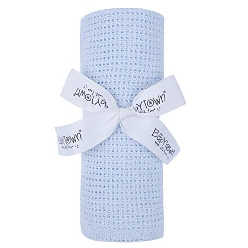 Image of 90 x 70cm 100% Cotton Cellular Baby Blanket (Blue)