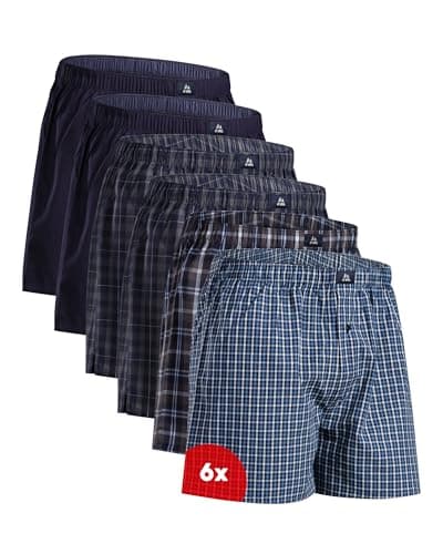 Image of DANISH ENDURANCE Woven Boxers for Men, Cotton Boxer Shorts, Loose Fit, Multipack, 4 or 6 Pack, 6x Blue/Grey Mix, M