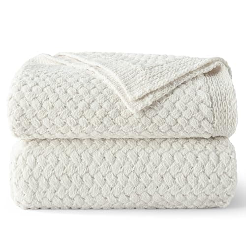 Image of Whale Flotilla Chunky Knit Blanket, Ultra Soft Handmade Reversible Knitted Chenille Throw Blankets for Couch Bed Super Warm Decorative, 150x200 CM, Ivory