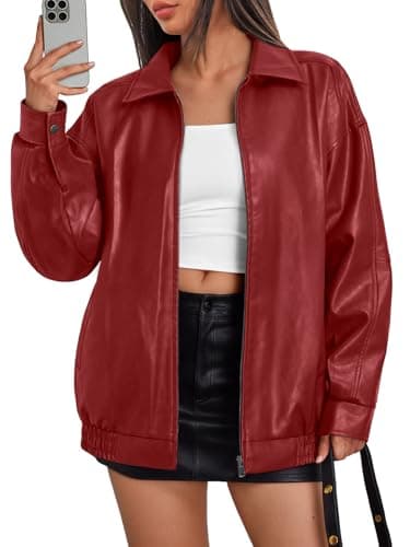 Image of Trendy Queen Womens Leather Jackets Oversized Faux Motorcycle Plus Size Moto Biker Coat Fall Outfits Fashion Clothes 2025, Red, XX-Large