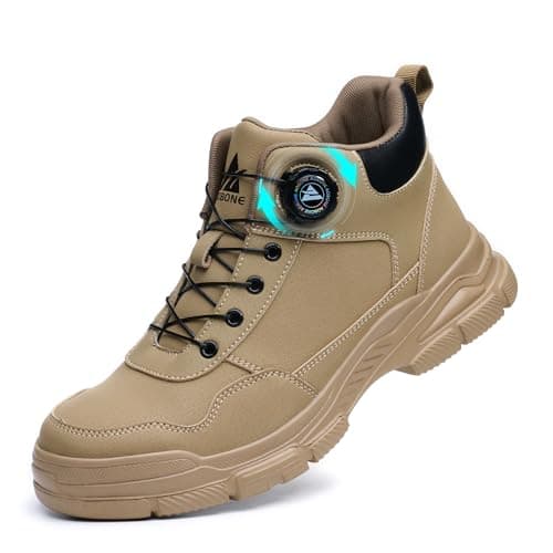 Image of Safety Boots Mens Womens Waterproof Steel Toe Cap Shoes Lightweight Comfortable Work Boots Non Slip Safety Shoes with Swivel Buckle Shoelaces,Brown,8 UK