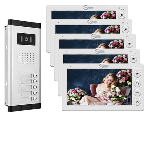 Image of Wired Video Apartment Intercom System,2/3/4/5/6/8/10/12 Units 7 inch Monitor Video Door Phone Kit,Indoor Outdoor Video Doorbell, 2 Way Audio,One Key Unlock for Home (1 Doorbell + 5 Monitor)