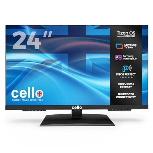 Image of Cello C2426TZH 24-inch Tizen OS Smart Led TV, 240V, By Samsung, Bluetooth, Freeview & FreeSat, Gaming Hub, Pitch Perfect Speakers, UK Made, Ideal for Kitchen, Bedroom & Small Spaces