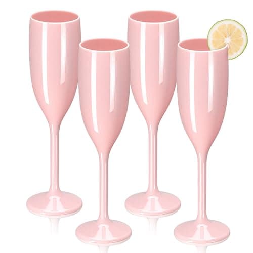 Image of 4 Pieces 5.4 OZ Plastic Champagne Flutes Reusable Wine Glasses Vintage Unbreakable Plastic Gin Glasses Drink Glasses Water Goblets for Parties Weddings Christmas Birthday