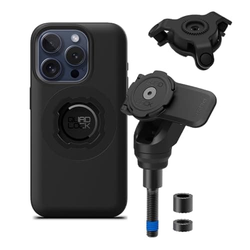 Image of Quad Lock Motorcycle Handlebar Clamp Bolt Phone Mount PRO Kit with Vibration Dampener and iPhone 15 Pro MAG Case