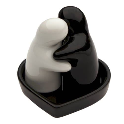 Image of MIK Funshopping Ceramic Shaker Set - 3-Piece Salt and Pepper with Heart Shaped Saucer