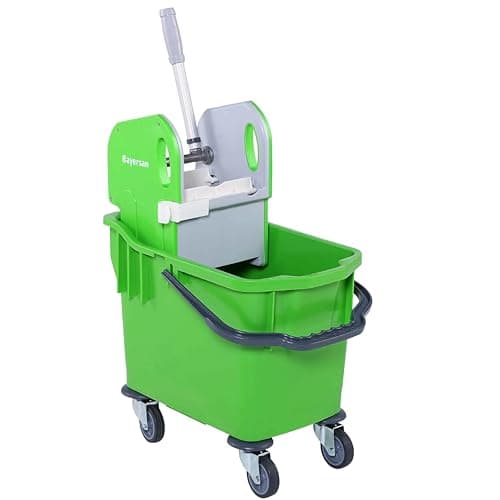 Image of 25L Industrial Kentucky Mop Bucket by Bayersan with Heavy-Duty Wringer & Wheels - Commercial Cleaning Bucket for Offices, Schools, Warehouses & Professional Use (Green)