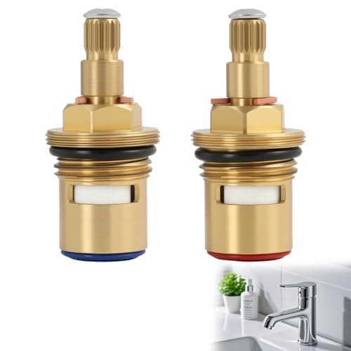 Image of Replacement Brass Ceramic Disc Tap Cartridge – Pair of 1/2" BSP Gland Cartridges with 20 Spline Teeth, 49mm Height, 18mm Spline Length, and 7.6mm Diameter – for Quarter Turn Taps