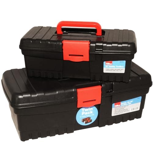 Image of 16 & 12 Inch HILKA Heavy Duty Hobby Toolbox Set | Clip Closure | Twin Pack | Carry Handle | DIY | Multi Purpose | Compartment | Contractors | Caddy | Garage TOOLBOX UK FREE P&P