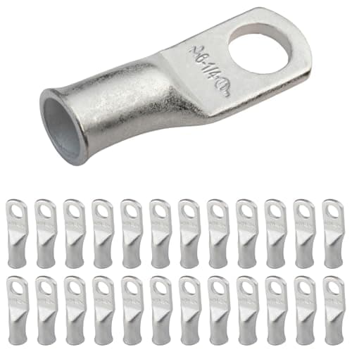 Image of SELTERM 6 AWG (16 mm²) - 1/4" (M6) ⌀ Hole UL Marine Grade Wire Lugs, Battery Cable Ends, Tinned Copper Eyelets, Tubular Ring Terminal Connectors [B18] - 25 Pack