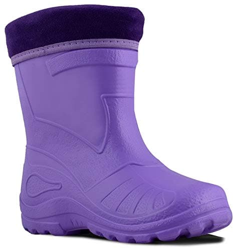 Image of Ultra Light EVA Kids Girls Wellington Boots Rainy Snow Wellies Red Very Warm Liners (8 UK / 25 EU - 16 cm, Purple)