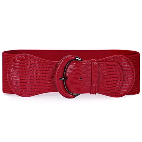 Image of JASGOOD Women Stretchy Wide Waist Belt for Dress Ladies Elastic Belt Hook Buckle (Suit for Waist Size 39-44 Inches,Red)