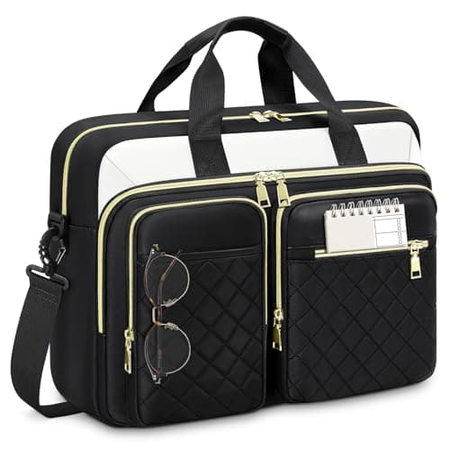 Image of RAINSMORE Laptop Bag for Women 17.3 inch Laptop Briefcase Large Laptop Case Work Computer Bag Messenger Bag for Women Business Office Travel College Black&Beige