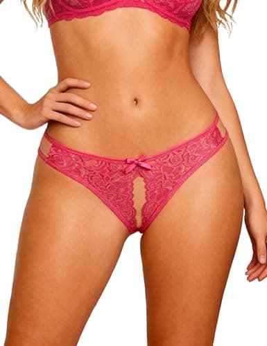 Image of ohyeahlady Womens Lace French knickers Sexy Lingerie Side Hollow Out Hipster Panties Bow Tie Bikini Briefs Pink Thongs Size 12
