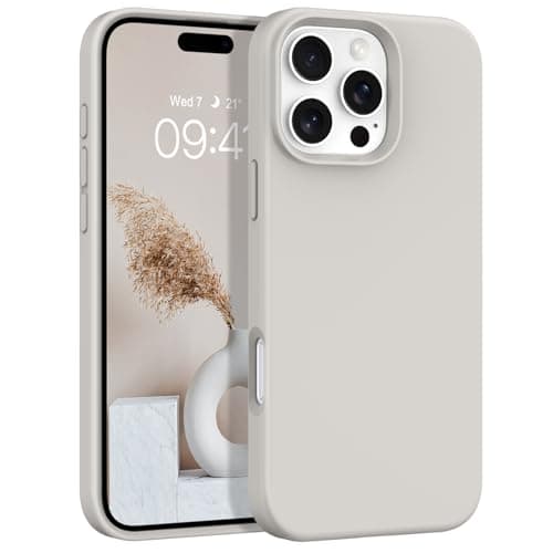 Image of DUEDUE Silicone Case for iPhone 16 Pro Max 6.9", Build-in Magnet [Compatible with Magsafe] Military-Grade Full-Body Shockproof Protection, Liquid Silicone Phone Cover with Microfiber Lining, Stone