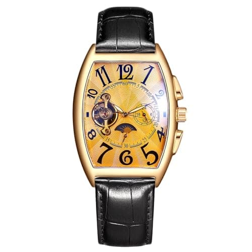 Image of RORIOS Men Automatic Tourbillon Skeleton Dial Wrist Watch with Leather Strap
