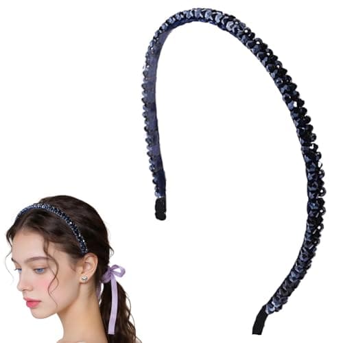 Image of Traziewell Headband Crystal Rhinestone Headbands for Women Girls Sparkly Beaded Hair Hoops Clear Dark Blue Weave Narrow Hair Bands 1908