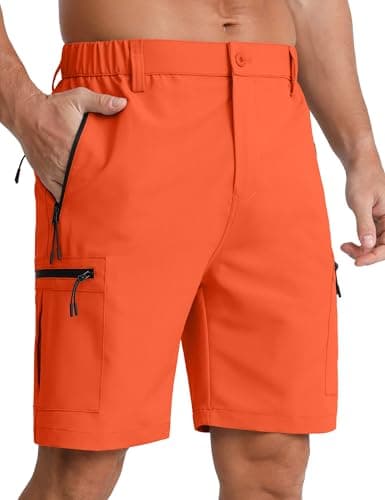 Image of APTRO Mens Cargo Hiking Shorts Outdoor Lightweight Golf Casual Shorts for Men with 5 Zipper Pockets Orange XL