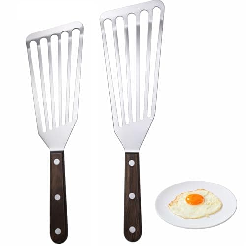 Image of 2Pcs Fish Spatula, Stainless Steel Slotted Turner with Solid Handle Metal Slotted Spatula Turner Metal Spatulas for Cooking Flipping, Frying and Grilling, Easy to Clean 2 Sizes