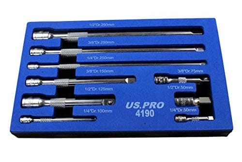 Image of US Pro 9 Piece Extension Bar Set 1/4, 3/8, 1/2 Inch B4190