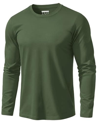 Image of EKLENTSON Cotton T Shirts for Men Long Sleeve Casual Crewneck T-Shirts Basic Plain Lightweight Work Tee Army Green,2XL