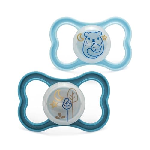 Image of MAM Rubber Air Night Soothers | 18-36 Months | Glow in The Dark Dummies | Comes in Dummy Steriliser Case | Baby Accessories | Blue (Various Designs)