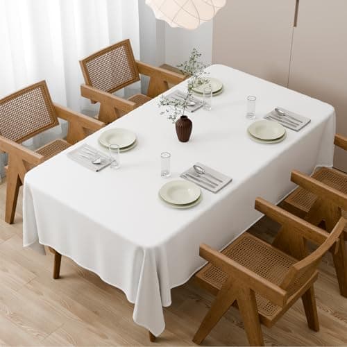 Image of Zdada Extra Large White Table Cloths 300x150cm(118x59Inch), Long Rectangular Table Cloth, Washable Polyester Fabric Tablecloth for Wedding Banquet Party Home Dining Table Cover