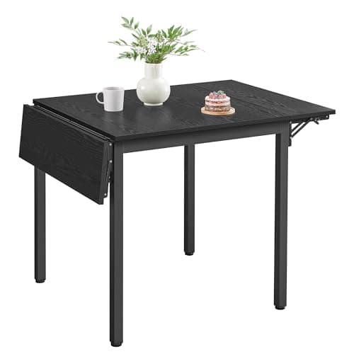 Image of VASAGLE Folding Dining Table, Drop Leaf Extendable, for Small Spaces, Seats 2-4 People, Industrial, 78 x 120 x 76.2 cm, Ebony Black and Ink Black KDT077B03