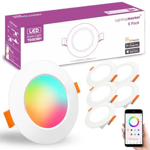 Image of Lighting Led Downlights Ceiling 3 inch 60W Equivalent 600LM，Smart Recessed Spot Lights with APP Control, Daylight White 5000K - Colour Changing RGB for Living Room Bedroom Kitchen Bathroom (6packs)
