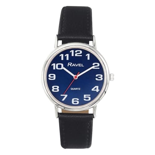 Image of Ravel Unisex Easy Read Watch with Big Numbers - Analogue Quartz - R0105.52.1A - Black/Silver Tone/Sunray Blue Dial