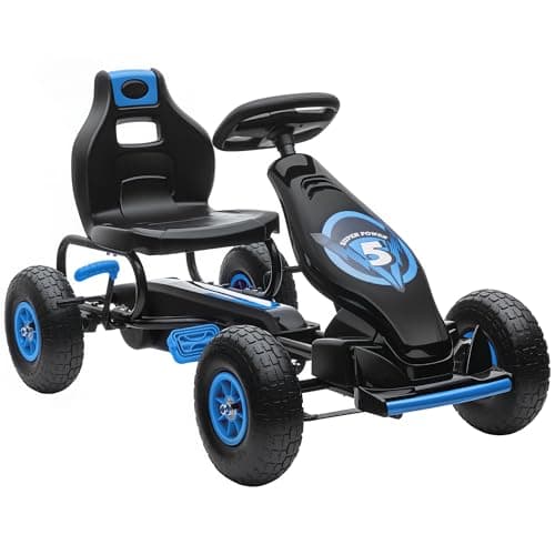 Image of HOMCOM Pedal Go Kart for Kids, Racing Go Kart with Adjustable Seat, Inflatable Tyres, Shock Aborb, Handbrake, for Ages 5-12 Years - Blue